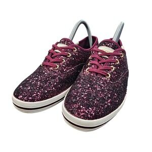 Kate Spade x Keds Champion Glitter Sneakers Burgundy Maroon Women's Size 7 EUC